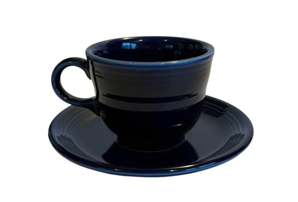 Vintage Fiestaware HLC USA Cobalt Blue Tea Cup & Saucer Set